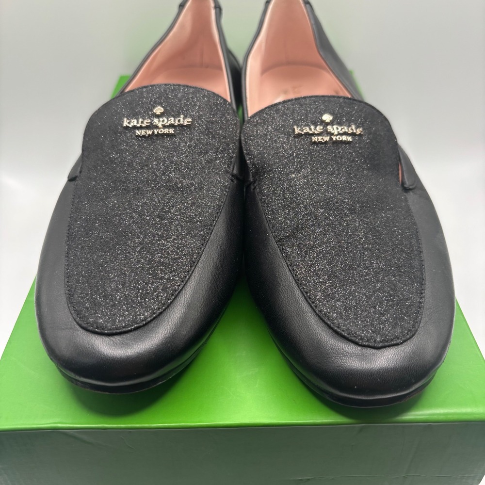 Kate Spade City Nights Loafers Women 8.5 Black Glitter Leather KI414